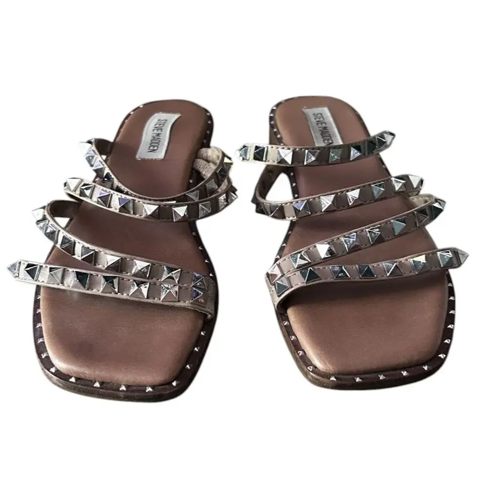 Steve Madden Studded Strappy Flat Tan Sandals 7.5
